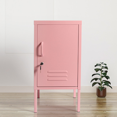 Tahan Lama Mini Pink Metal Locker Cabinet Samping Tempat Tidur Steel Single Door Student Storage
